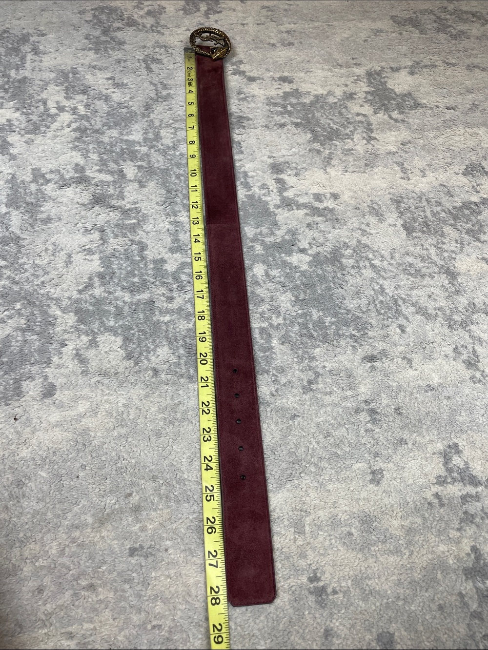 YSL Saint Laurent Monogram Serpent Buckle Belt Burgundy Suede Sz 60 - Picture 9 of 14